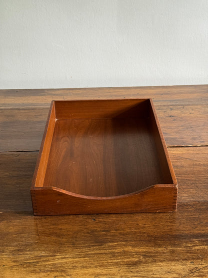 Vintage Wood Letter Tray - Wooden Desk Paper Organizer