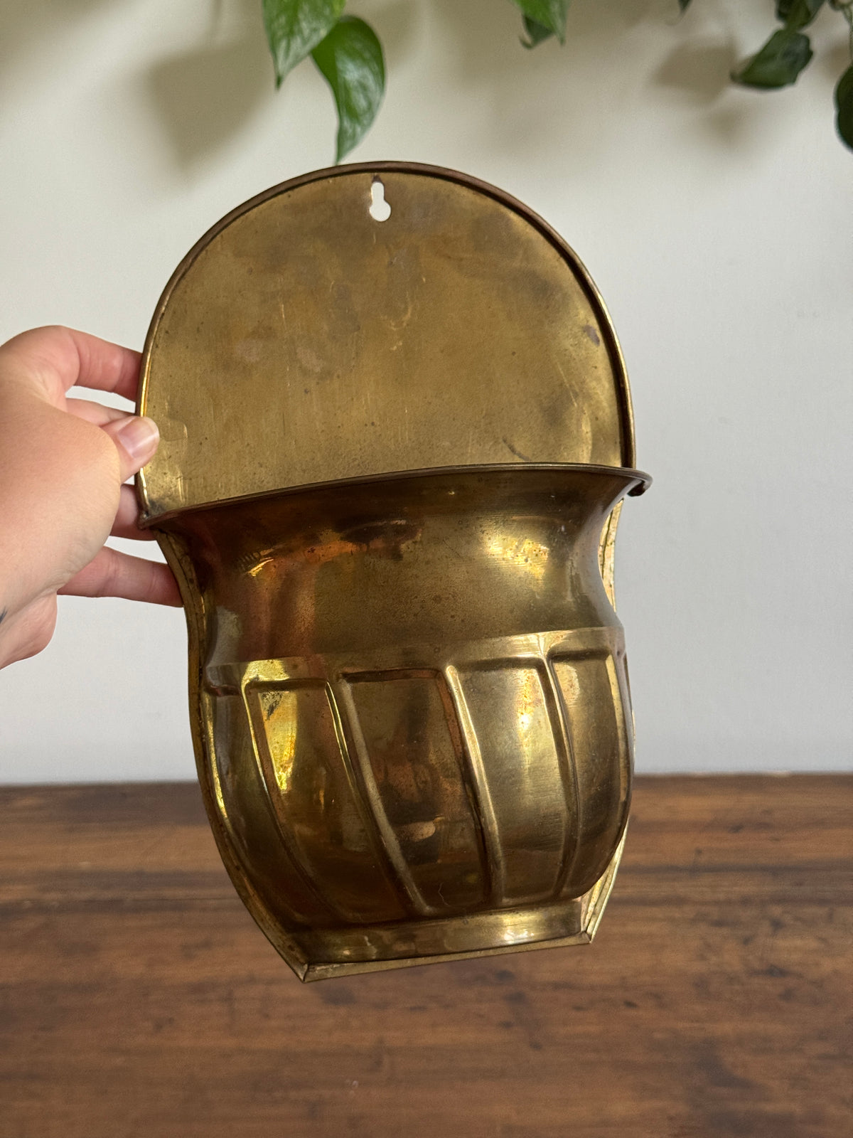 Pair of Vintage Brass Wall Plant Pockets - Wall Mounted Plant Holder Set of Two