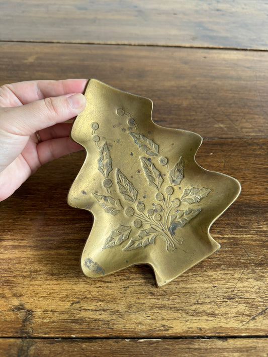 Brass Christmas Tree Tray- Small Brass Holiday Trinket Tray