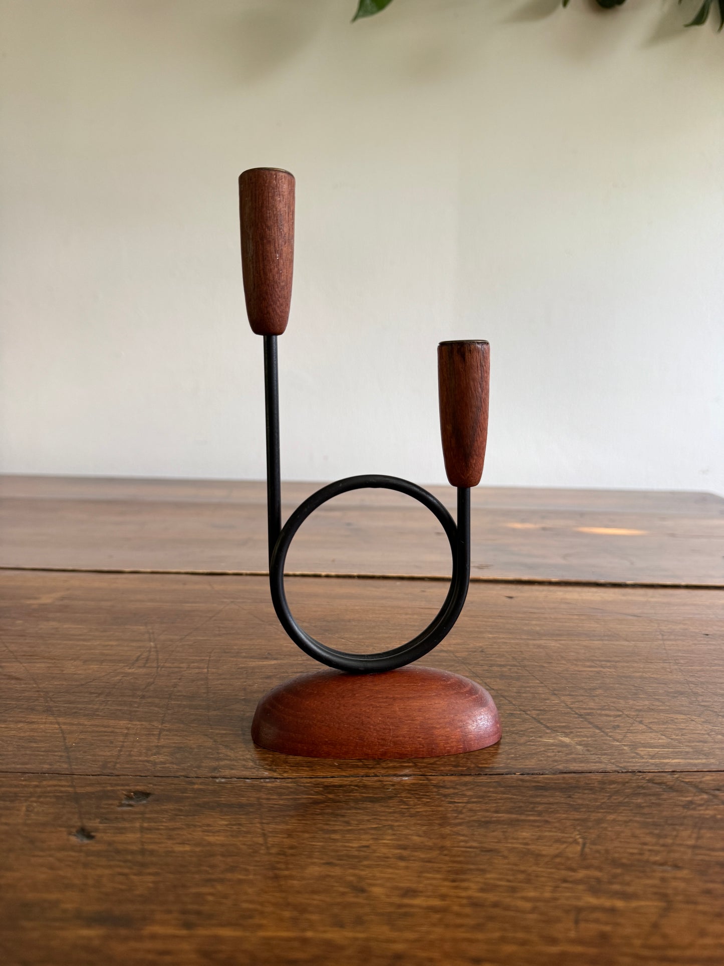 Vintage Teak Mid Century Candle Holder for Skinny Tapers