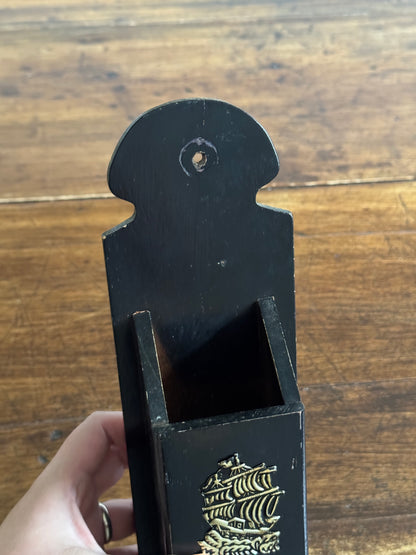 Wooden Nautical Long Match Holder with Ship Embellishment