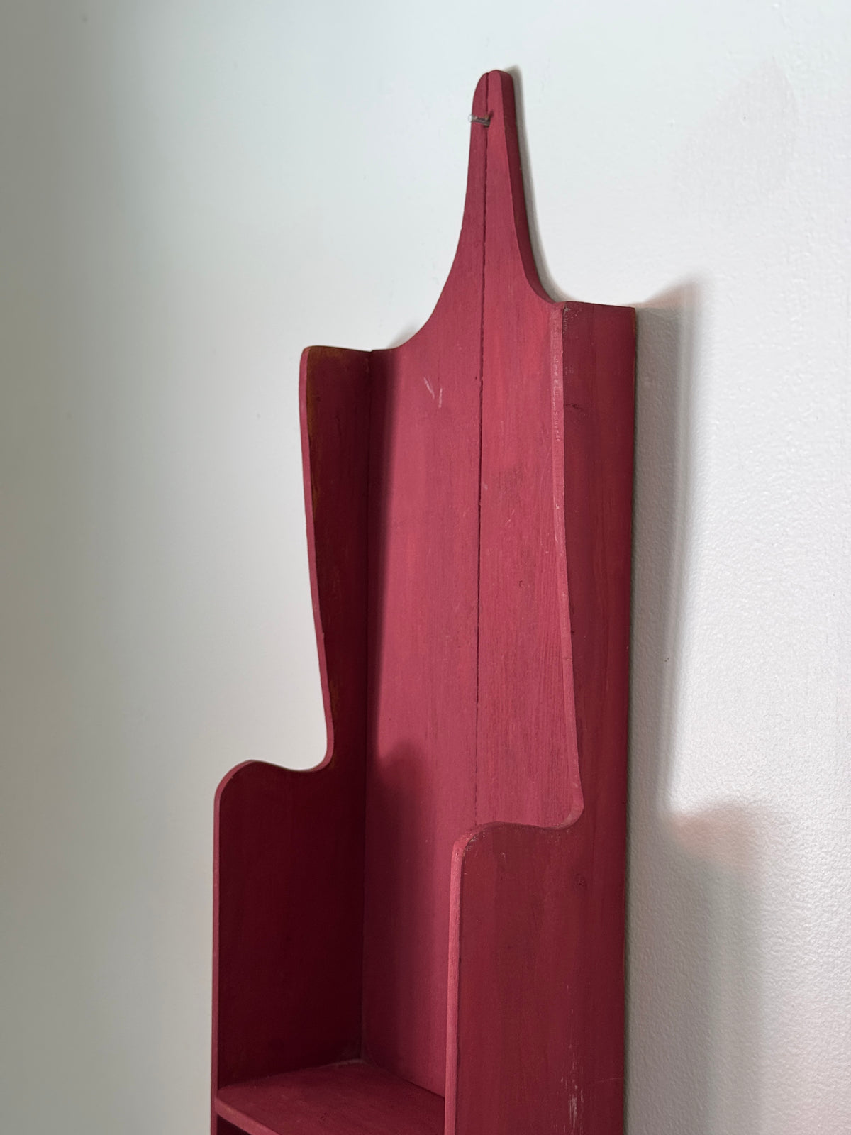 Primitive-Style Wall Shelf - Faded Red Painted Wall Shelf with Single Ledge and Ornate Back
