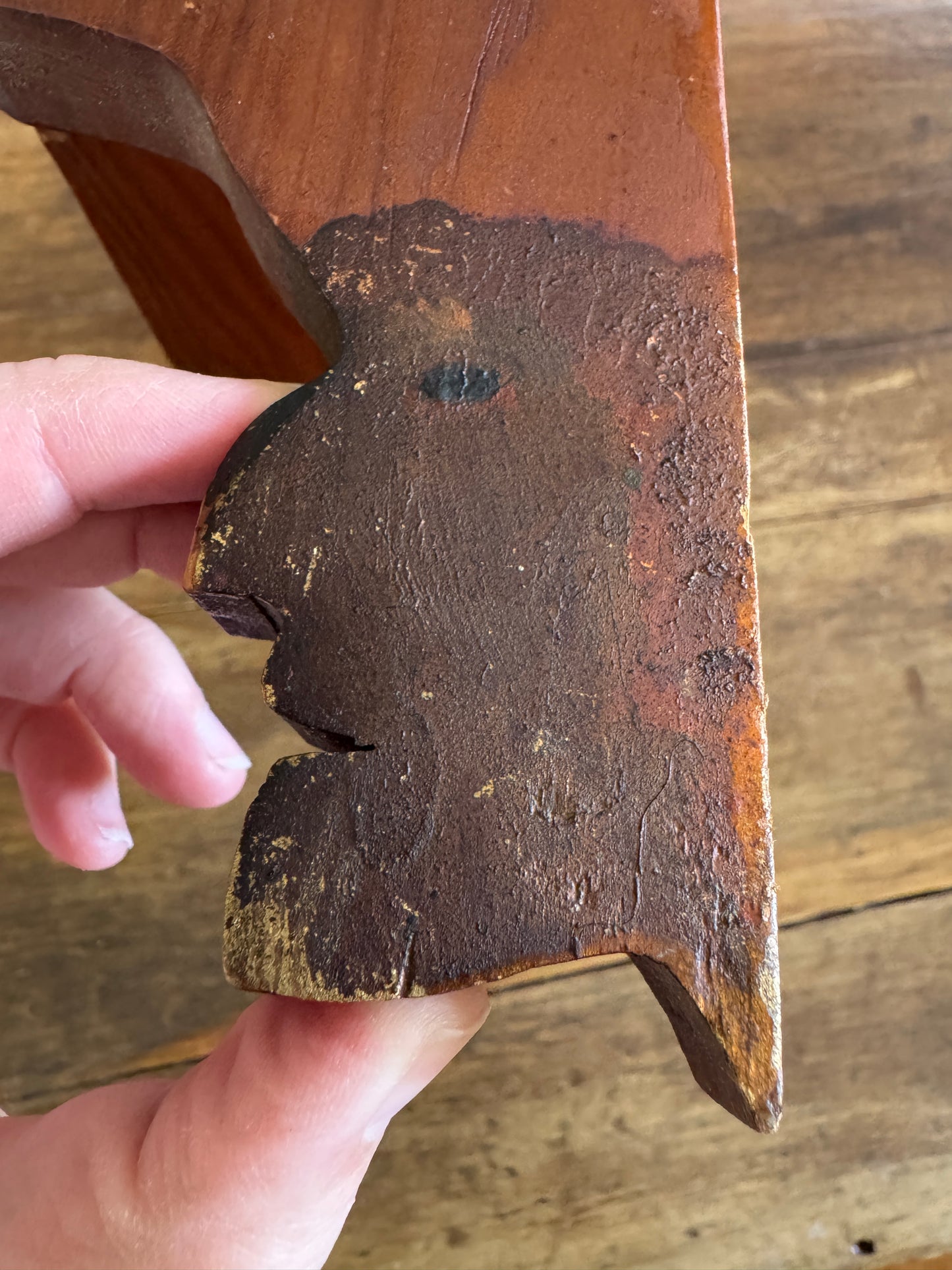 Vintage Folk Shelf Carved Shelf with Profile of Faces on Ends