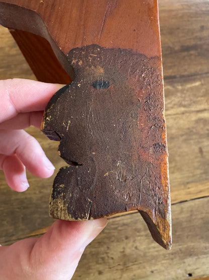 Vintage Folk Shelf Carved Shelf with Profile of Faces on Ends