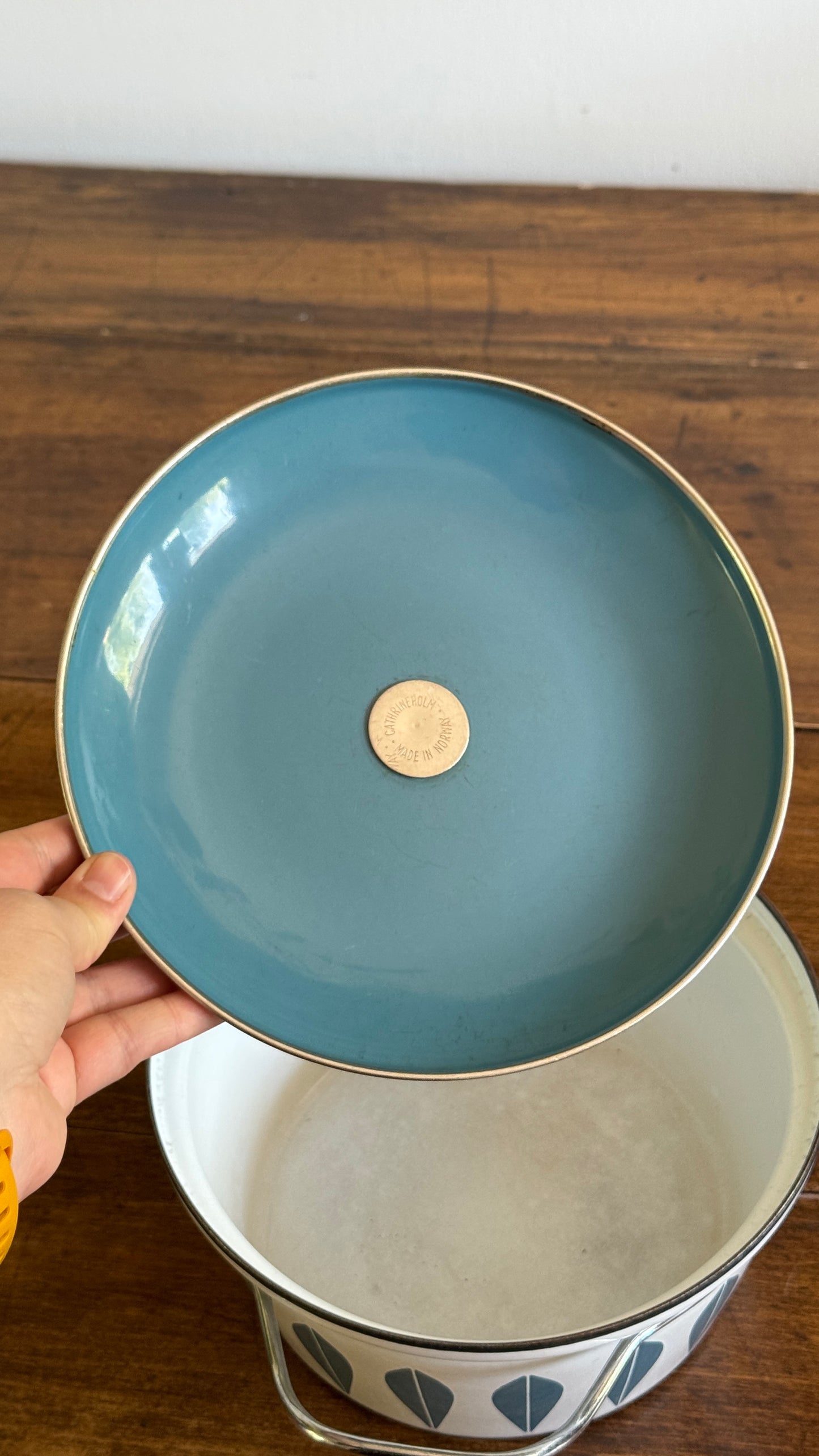 Vintage CathrineHolm Blue and White Mid Century Enamel Pot - Made in Norway