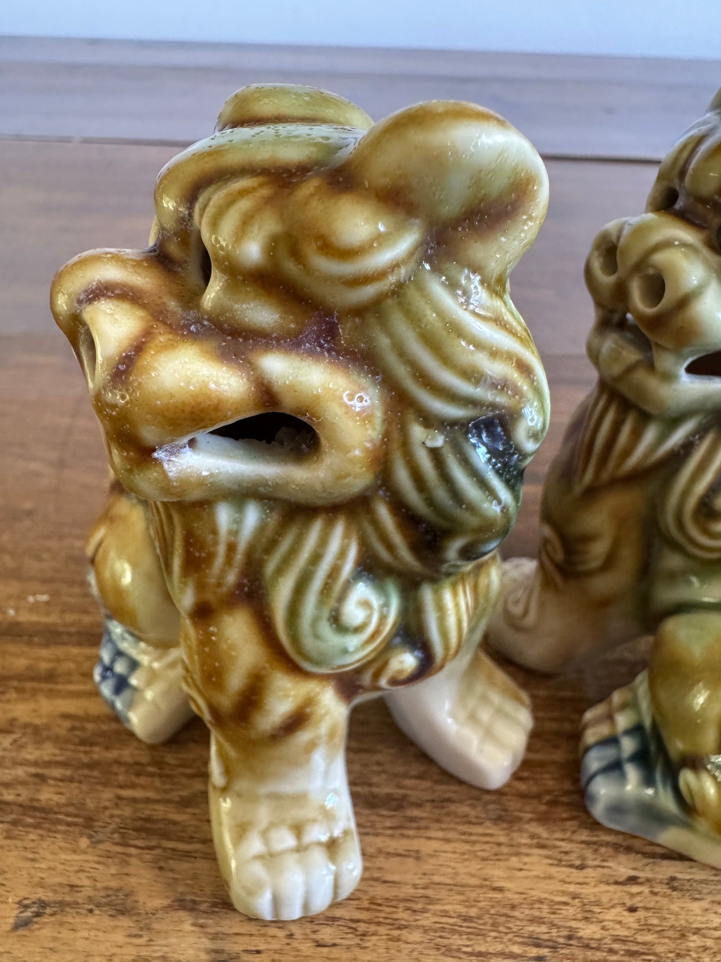 Vintage Foo Dogs Pottery Figurines - Open and Closed Mouths