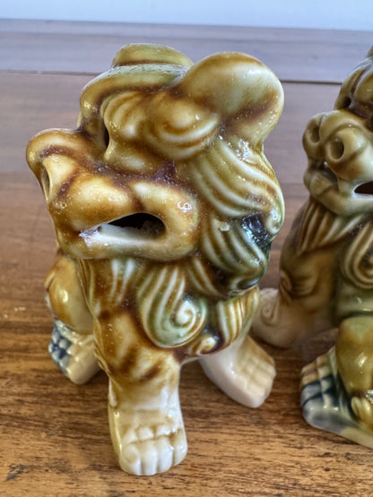 Vintage Foo Dogs Pottery Figurines - Open and Closed Mouths