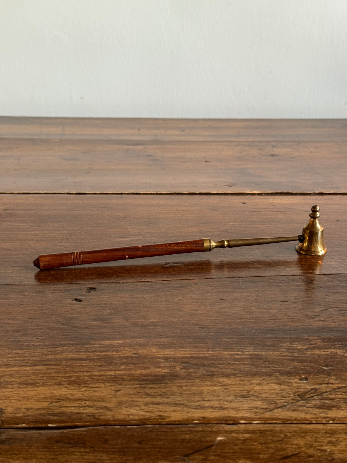 Wood and Brass Candle Snuffer with Ornate Cup