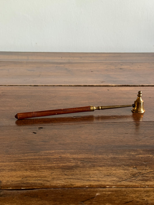 Wood and Brass Candle Snuffer with Ornate Cup