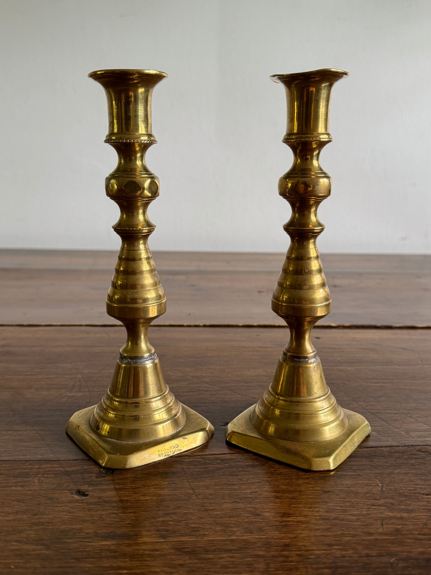 Vintage English Brass Candleholders Mixed Pair