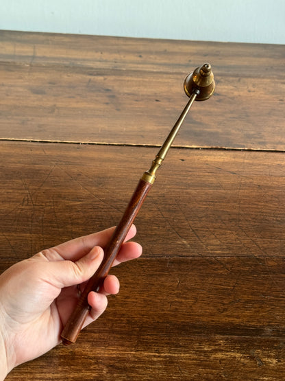 Wood and Brass Candle Snuffer with Ornate Cup