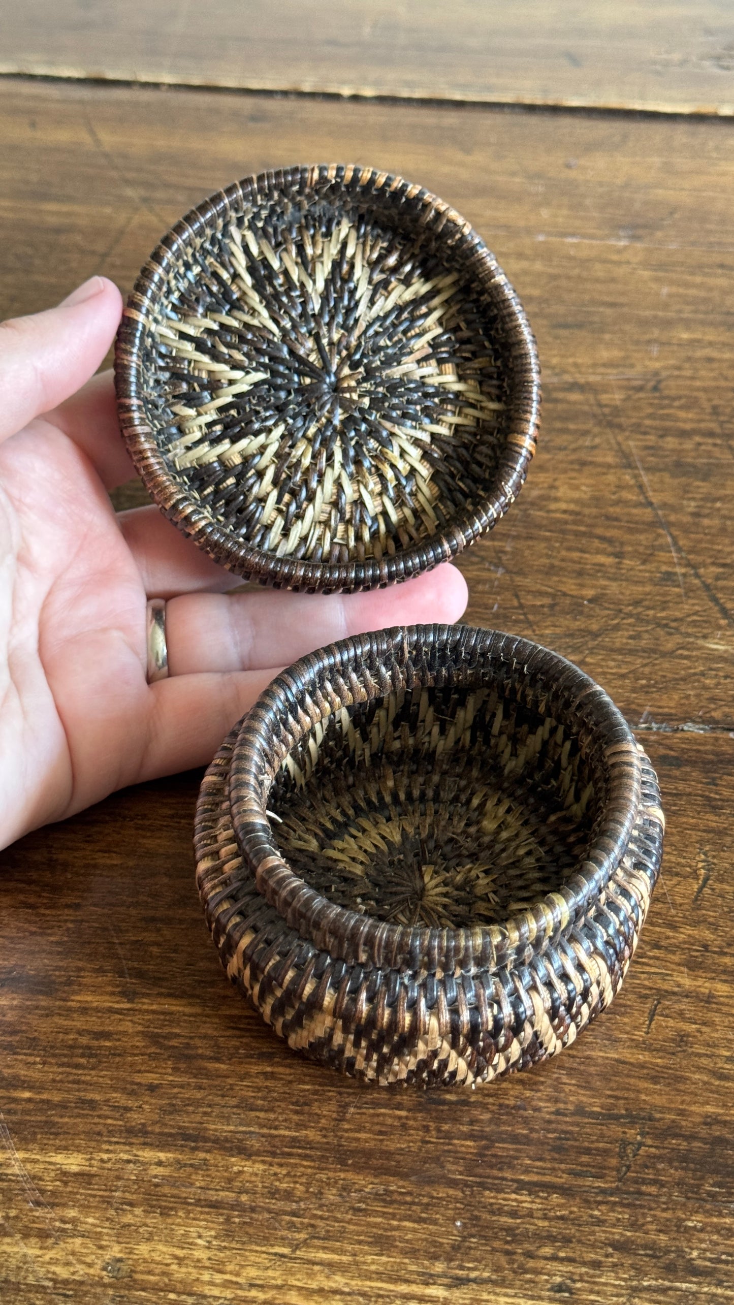 Miniature Woven Basket with Star Design and Neutral Colouring