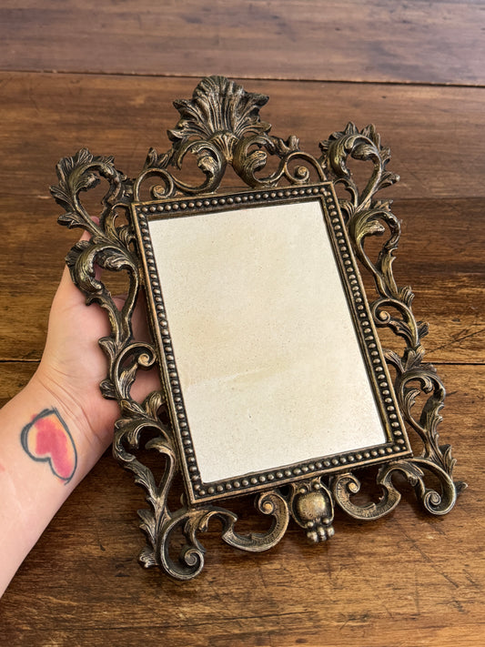 Heavy Cast Metal Ornate Mirror with Foxing