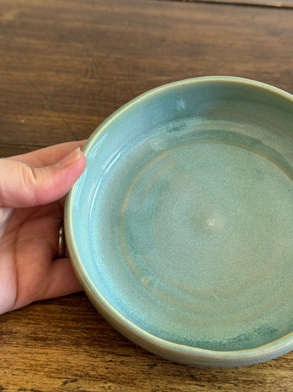 Hand Crafted Heavy Shallow Light Blue/Green Pottery Dish