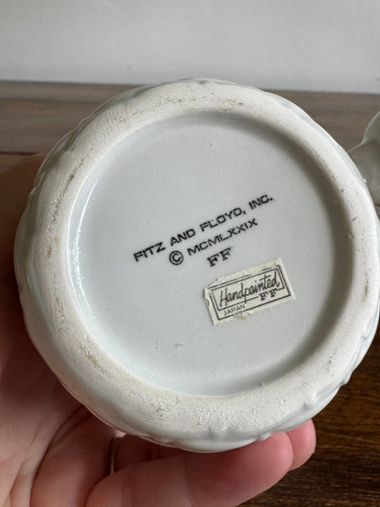 Vintage Fitz & Floyd Bunny Eating Carrot with White Basket Weave Holder 1979 - Made in Japan