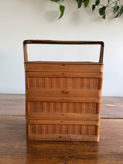 Vintage Woven Wicker Stacking Box Basket - Tiered Sewing Basket