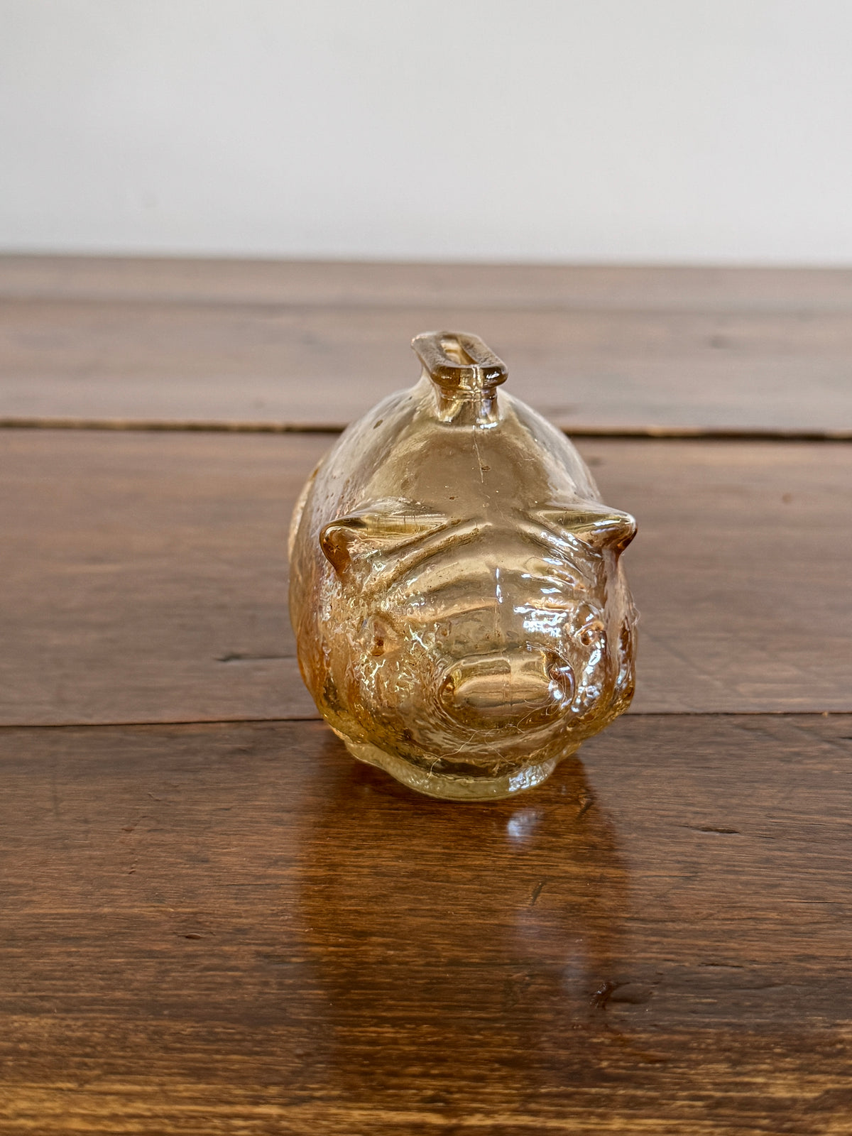 Vintage Amber Glass Small Piggy Bank - No Cork, Smash Style Glass Pig Coin Bank