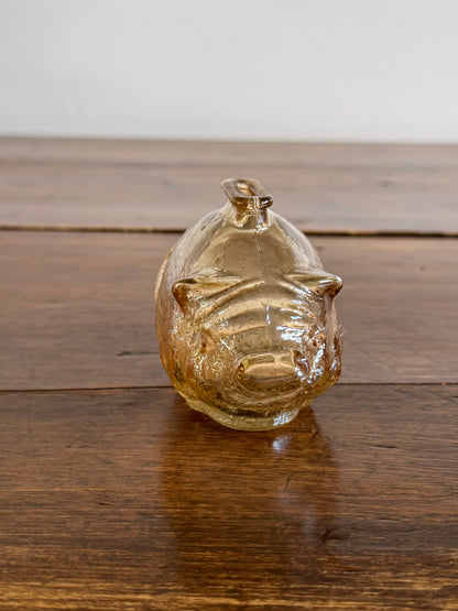 Vintage Amber Glass Small Piggy Bank - No Cork, Smash Style Glass Pig Coin Bank