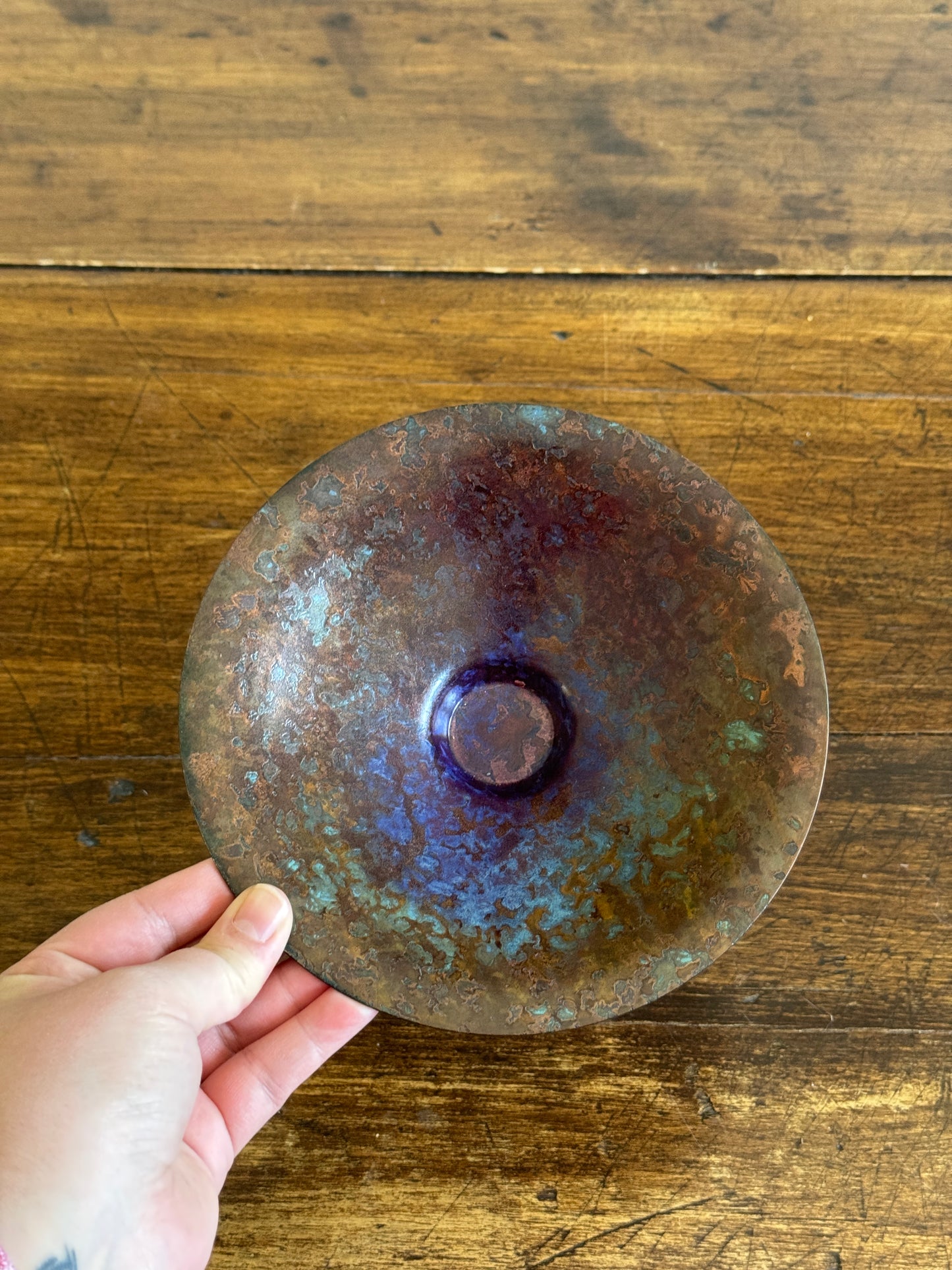 Vintage Mid Century Style Colourful Metal Patina/Enamel Catchall Bowl