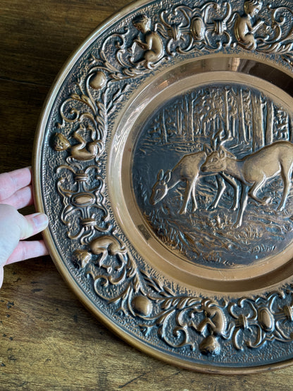 Vintage Copper Relief Deer Plate Wall Hanging