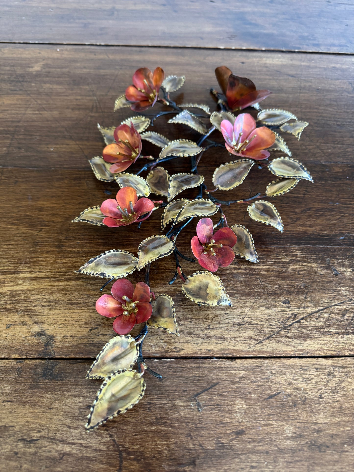 Vintage Brutalist Style Torch Artwork - Flower and Leaves with Fired Detailing