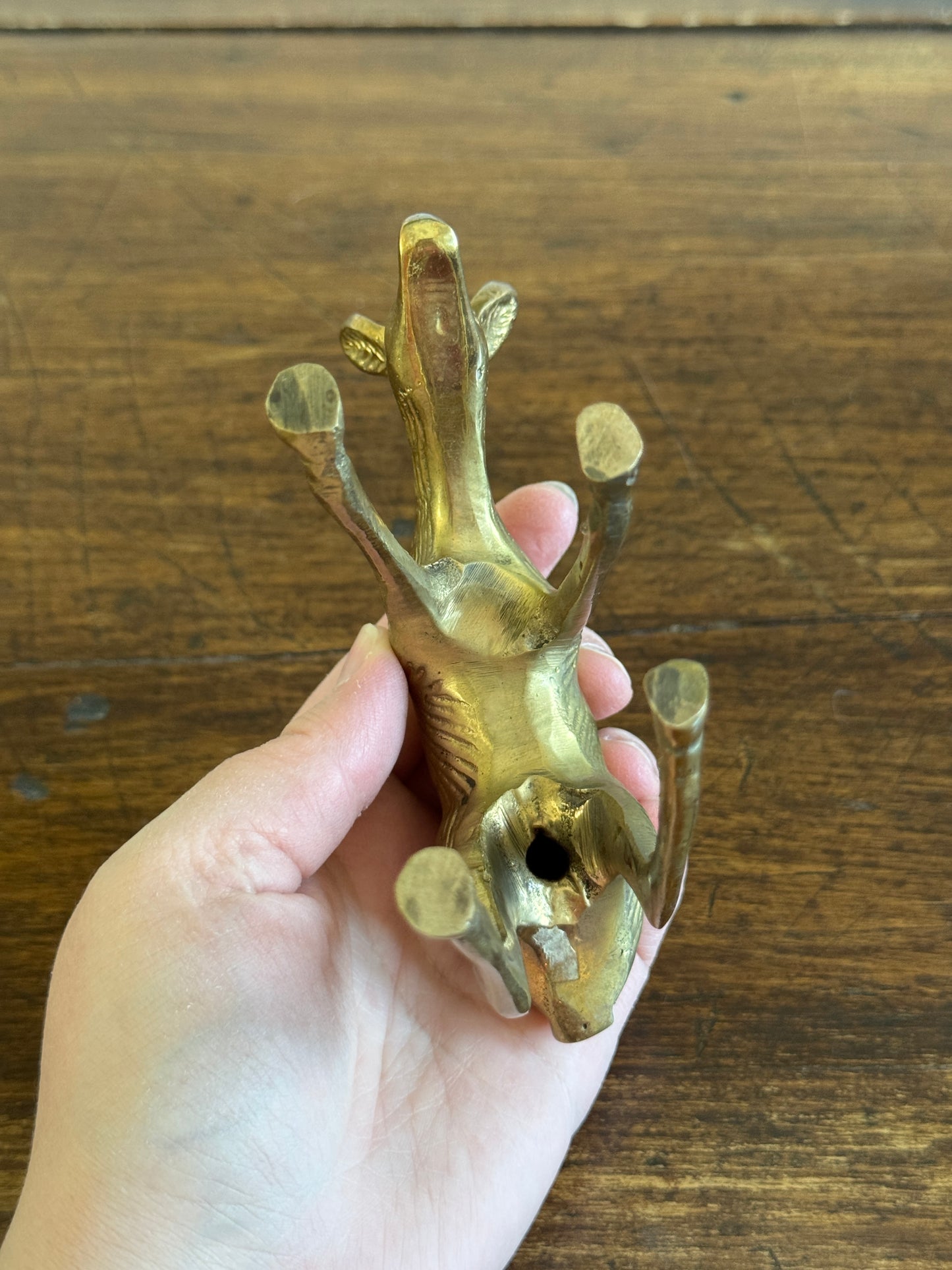 Pair of Vintage Brass Deer Figurines - Grazing Brass Deer