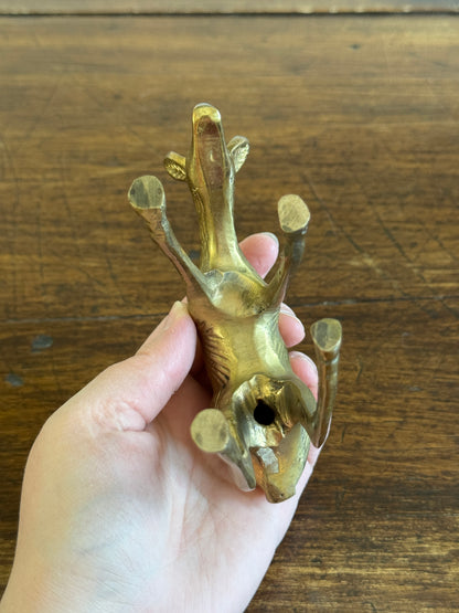 Pair of Vintage Brass Deer Figurines - Grazing Brass Deer