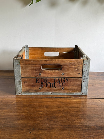 Vintage Ridge Dairy Milk Crate with Wood and Metal Construction