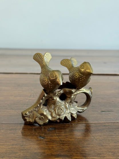 Vintage Brass Birds on Ornate Base - Brass Love Bird Figurine