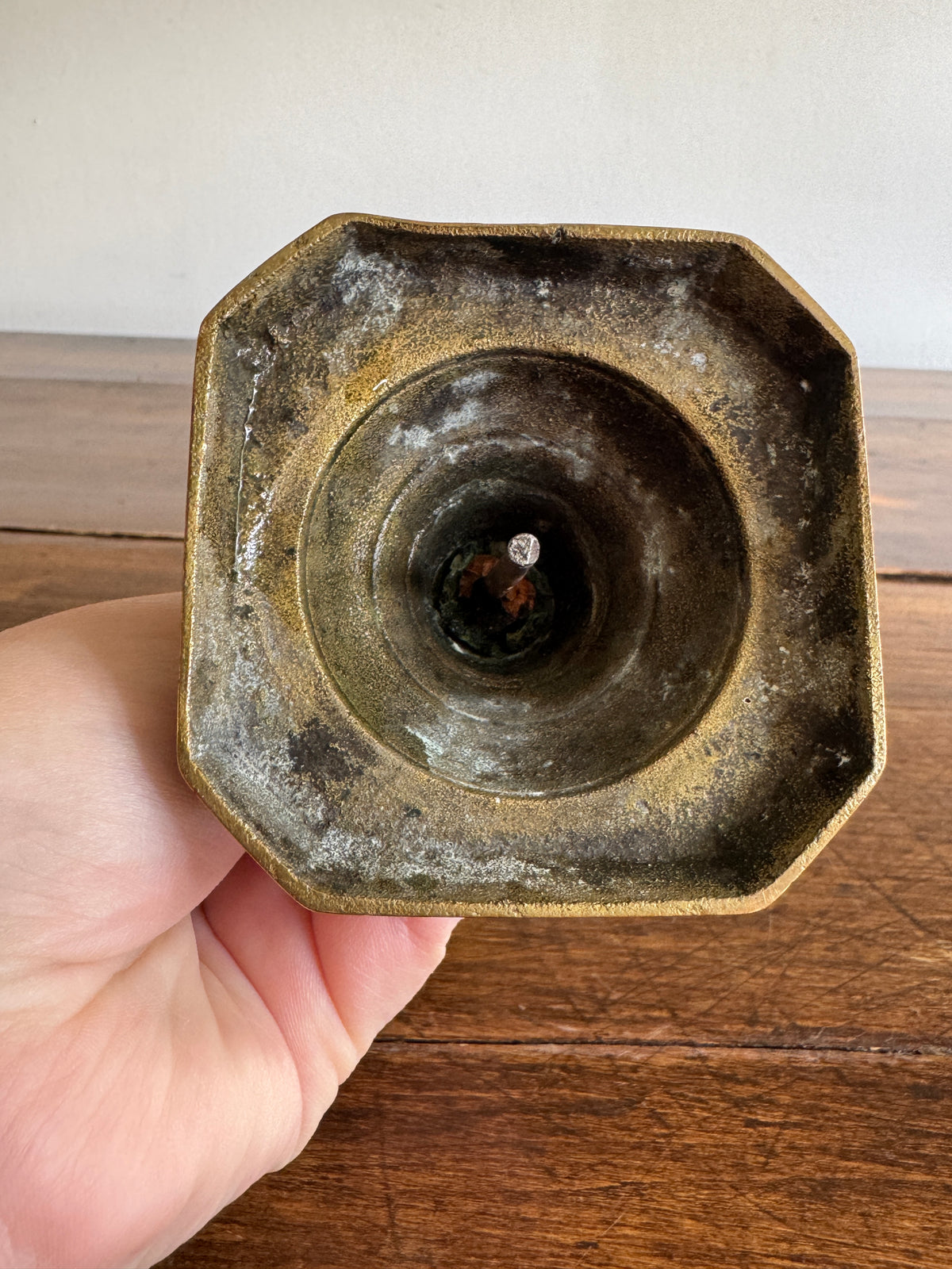 Single Vintage Brass Candle Holder with Ornate Post Design