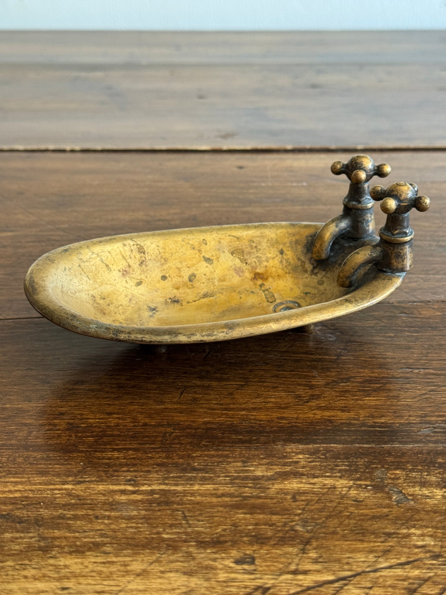 Vintage Brass Tub Shaped Soap Dish with Lovely Worn Patina