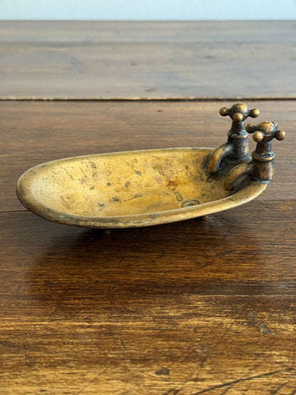 Vintage Brass Tub Shaped Soap Dish with Lovely Worn Patina