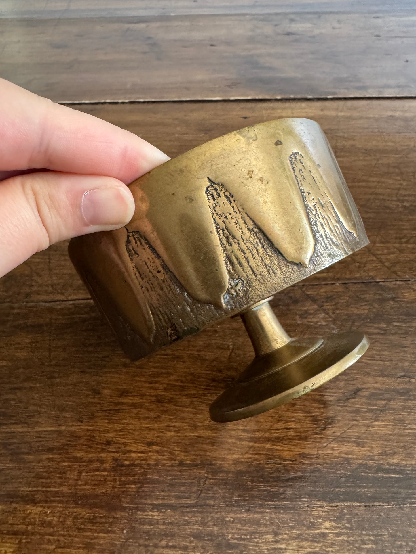 Vintage Korean Brass Dish with Raised Pedestal Design and Side Detailing