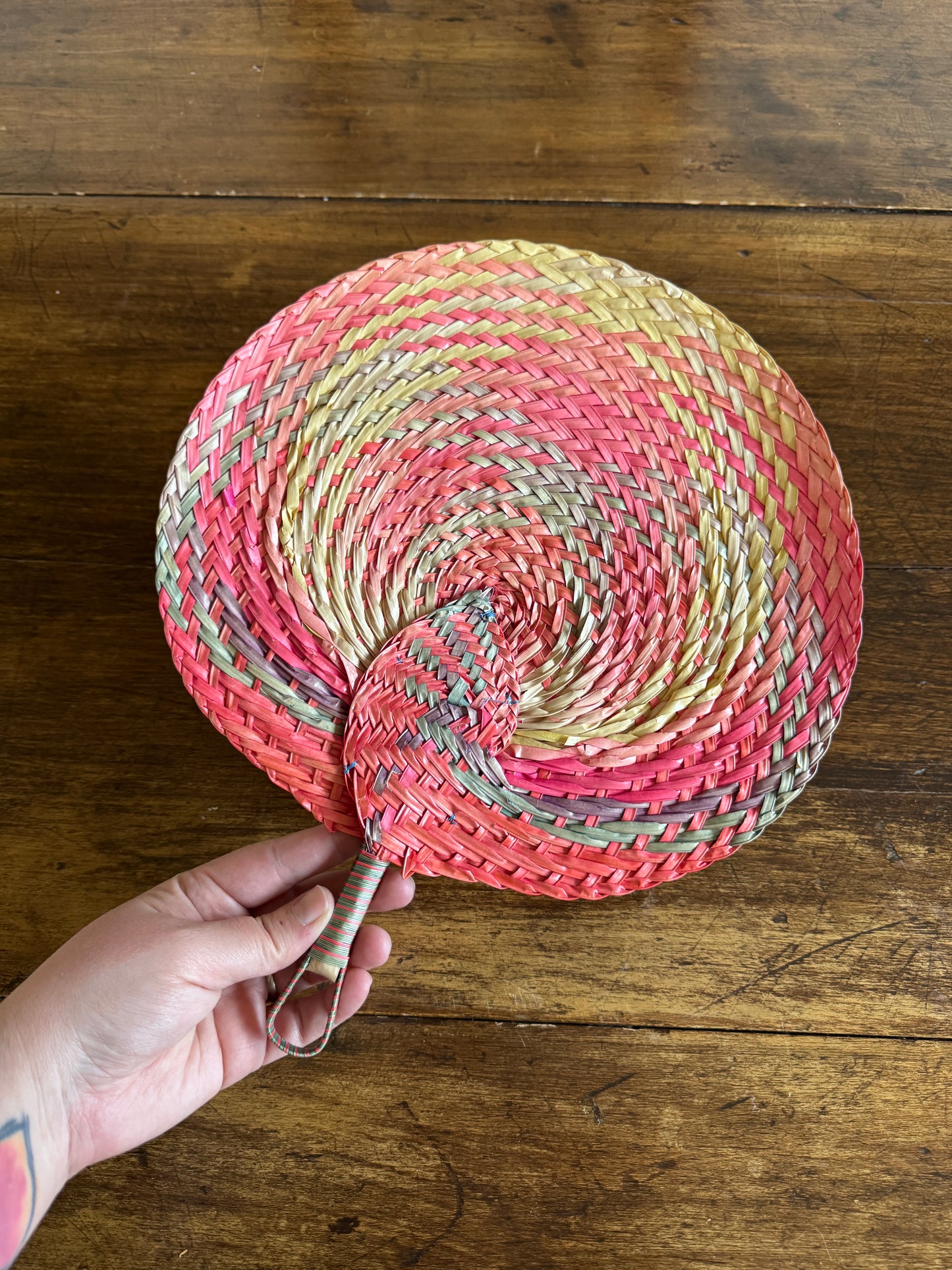 Vintage Colourful Woven Hand Fan Wall Decor - Handheld Boho Fan