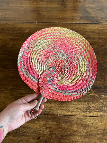 Vintage Colourful Woven Hand Fan Wall Decor - Handheld Boho Fan