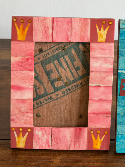 PICK ONE Pink or Blue Inlay Bone on Wood 4x6 Photo Frame