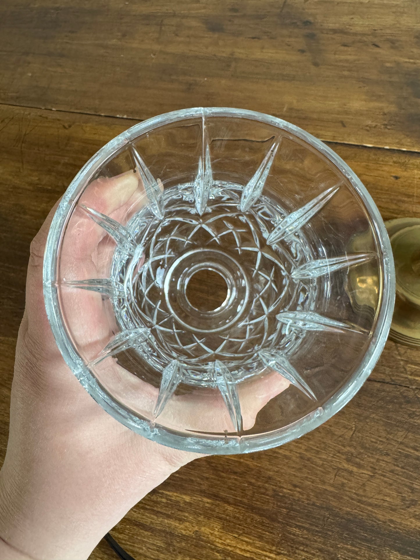Vintage Heavy Brass Candle Holder with Glass Shade