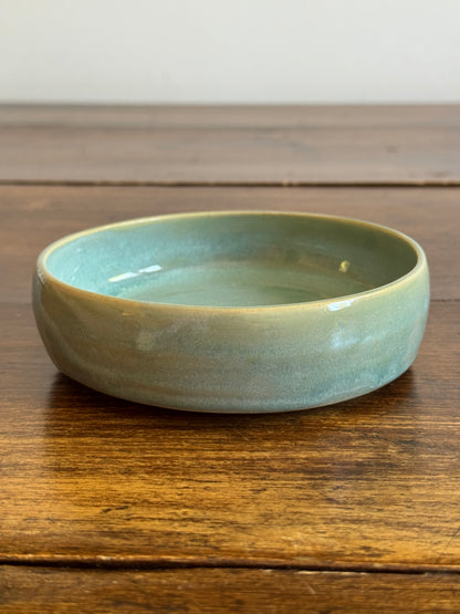 Hand Crafted Heavy Shallow Light Blue/Green Pottery Dish
