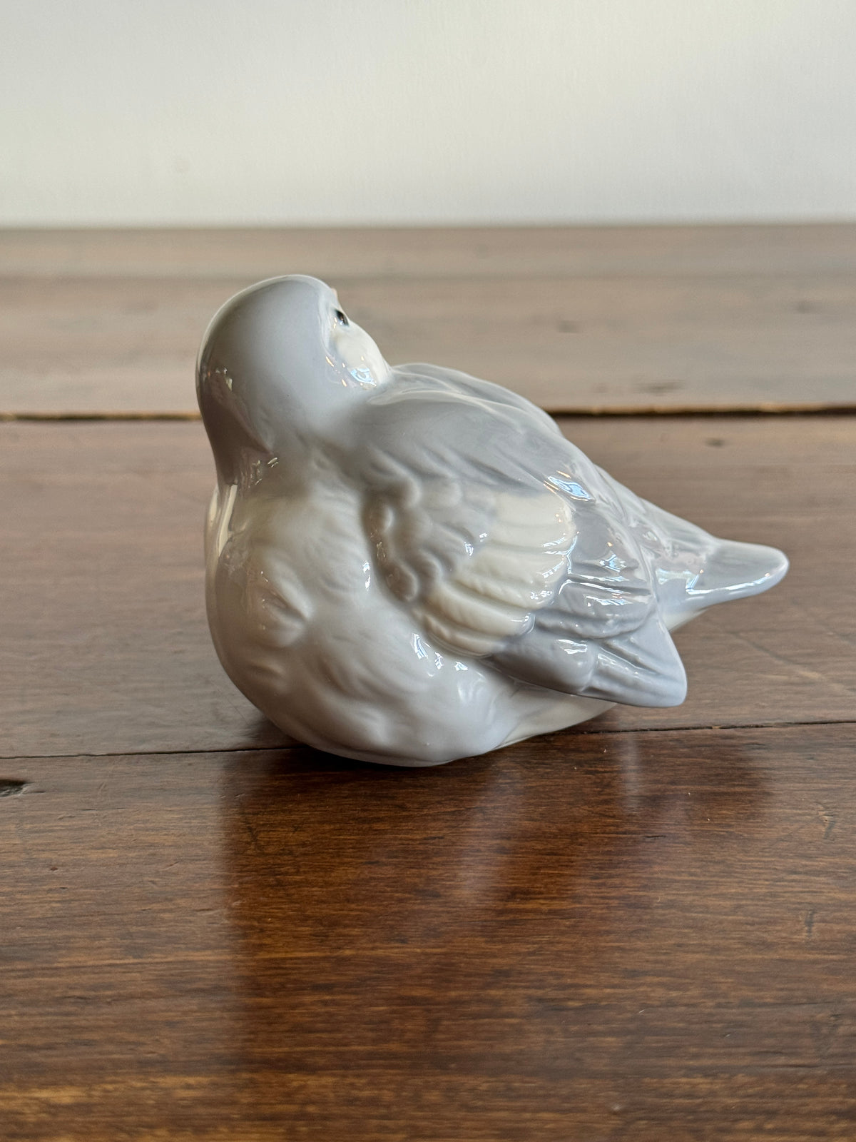 Chubby Ceramic Bird Figurine with Light Blue/Grey and White Colouring