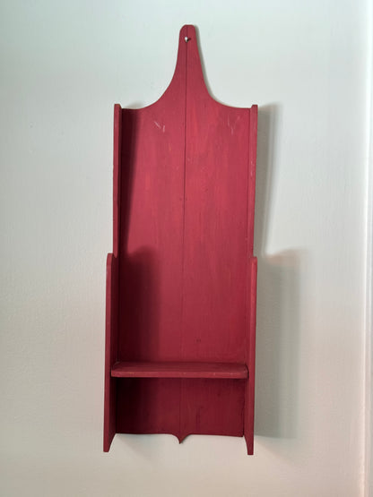 Primitive-Style Wall Shelf - Faded Red Painted Wall Shelf with Single Ledge and Ornate Back