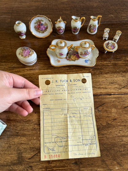Vintage Limoges France Mixed Miniature Set - Trinket Dish, Tea Set, Vase, Doll House Minis, Plate