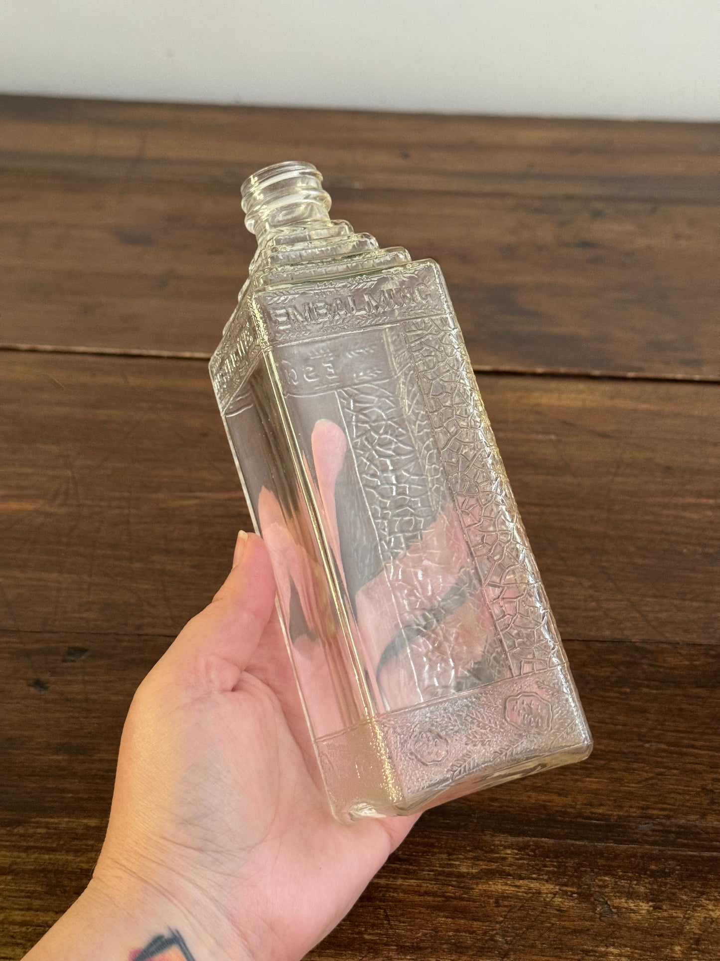 Vintage Clear Glass Embalming Bottle - Collectible Empty Bottle