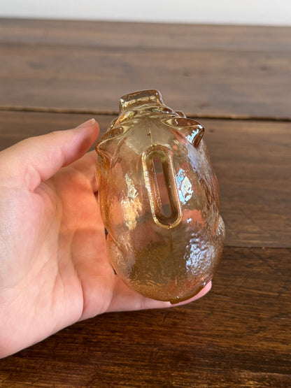 Vintage Amber Glass Small Piggy Bank - No Cork, Smash Style Glass Pig Coin Bank