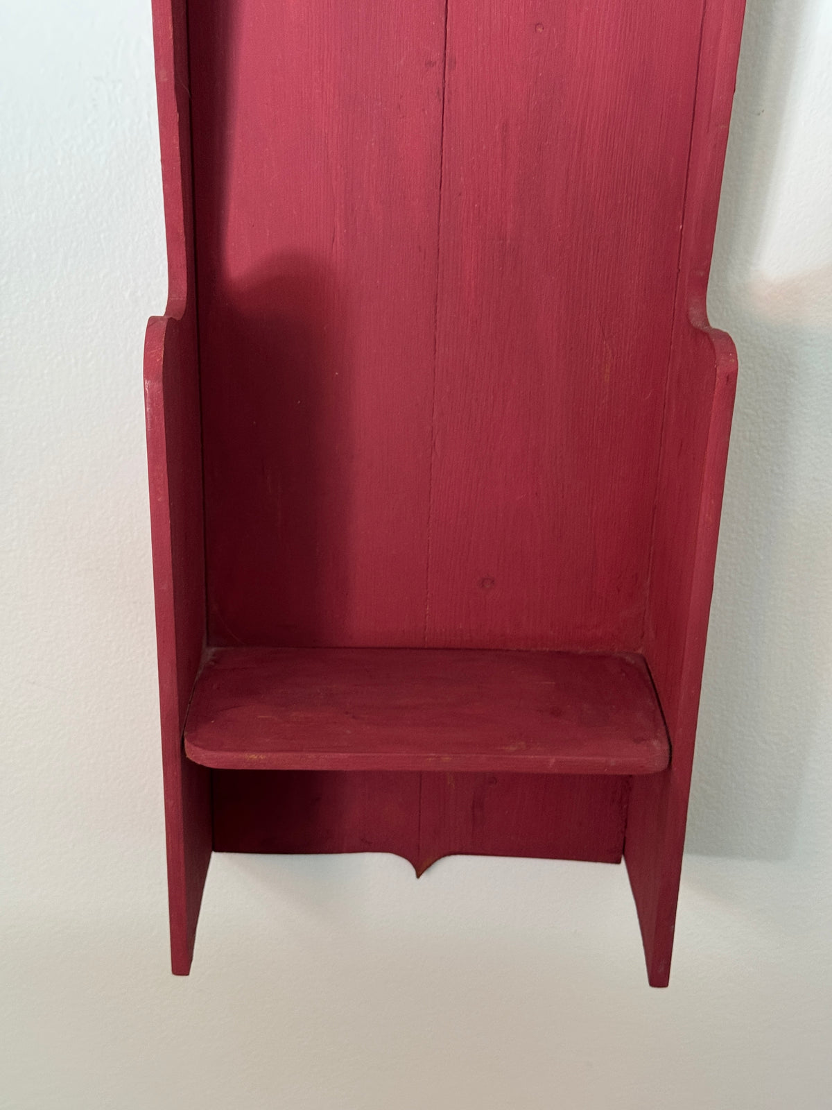 Primitive-Style Wall Shelf - Faded Red Painted Wall Shelf with Single Ledge and Ornate Back