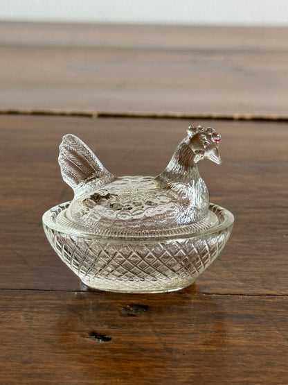 Mini Clear Glass Hen on Nest Salt Cellars - Lot of Four (Read)