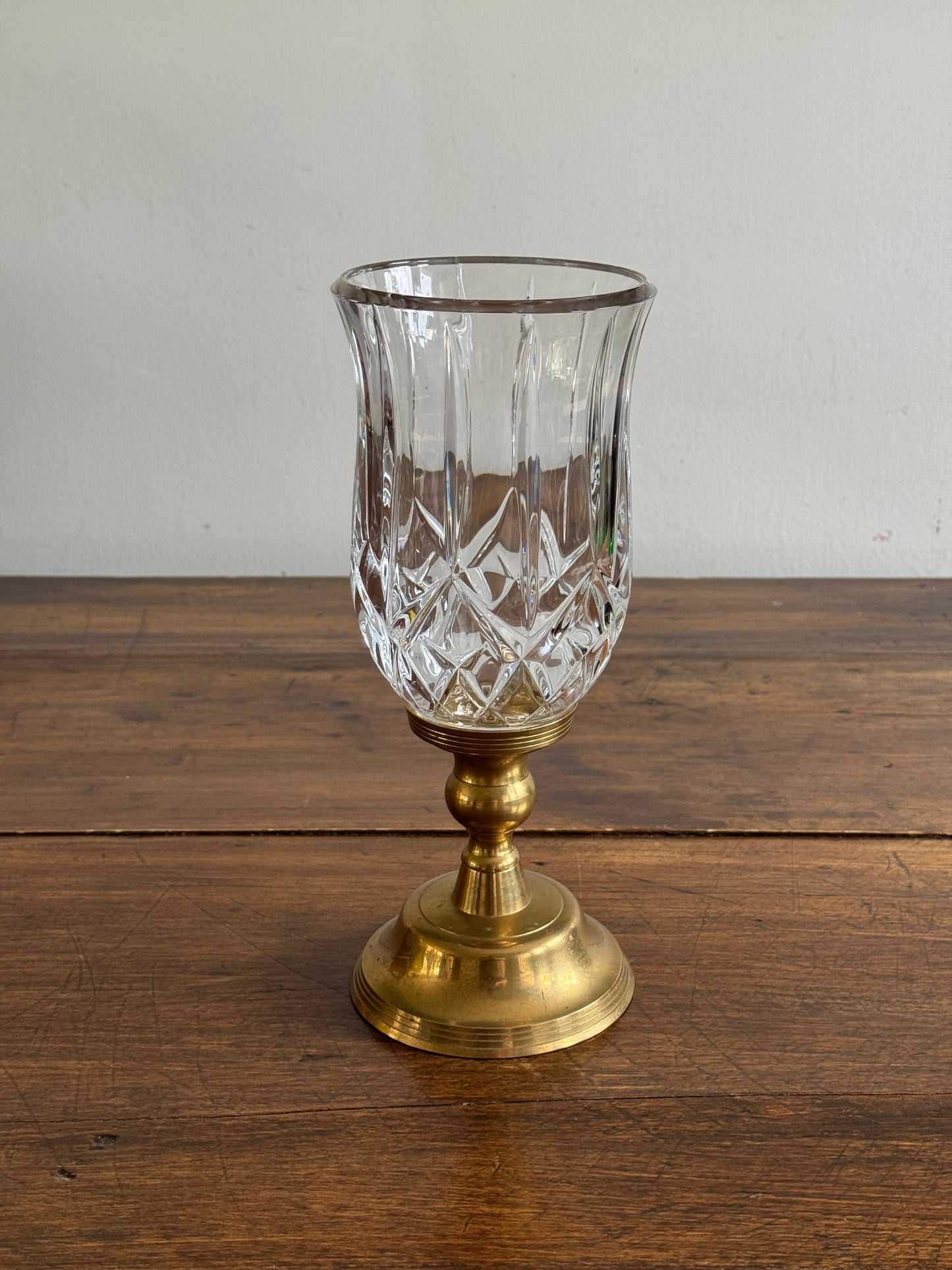 Vintage Heavy Brass Candle Holder with Glass Shade