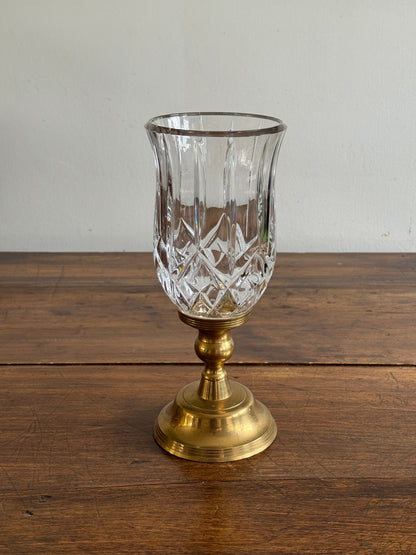 Vintage Heavy Brass Candle Holder with Glass Shade