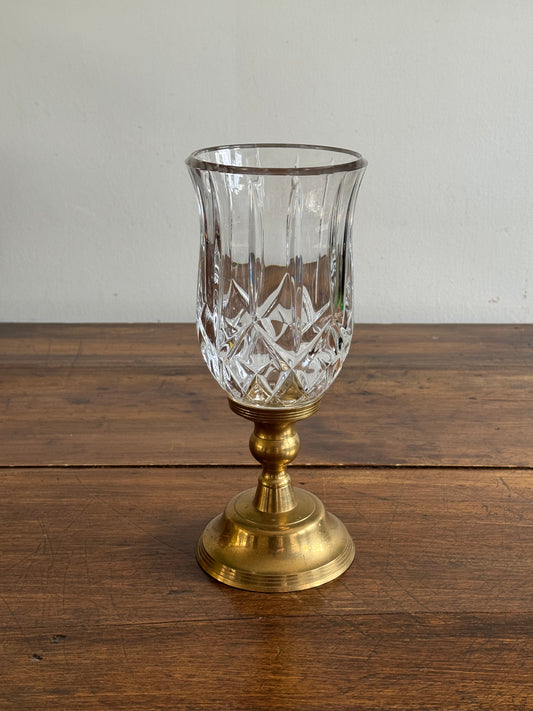 Vintage Heavy Brass Candle Holder with Glass Shade