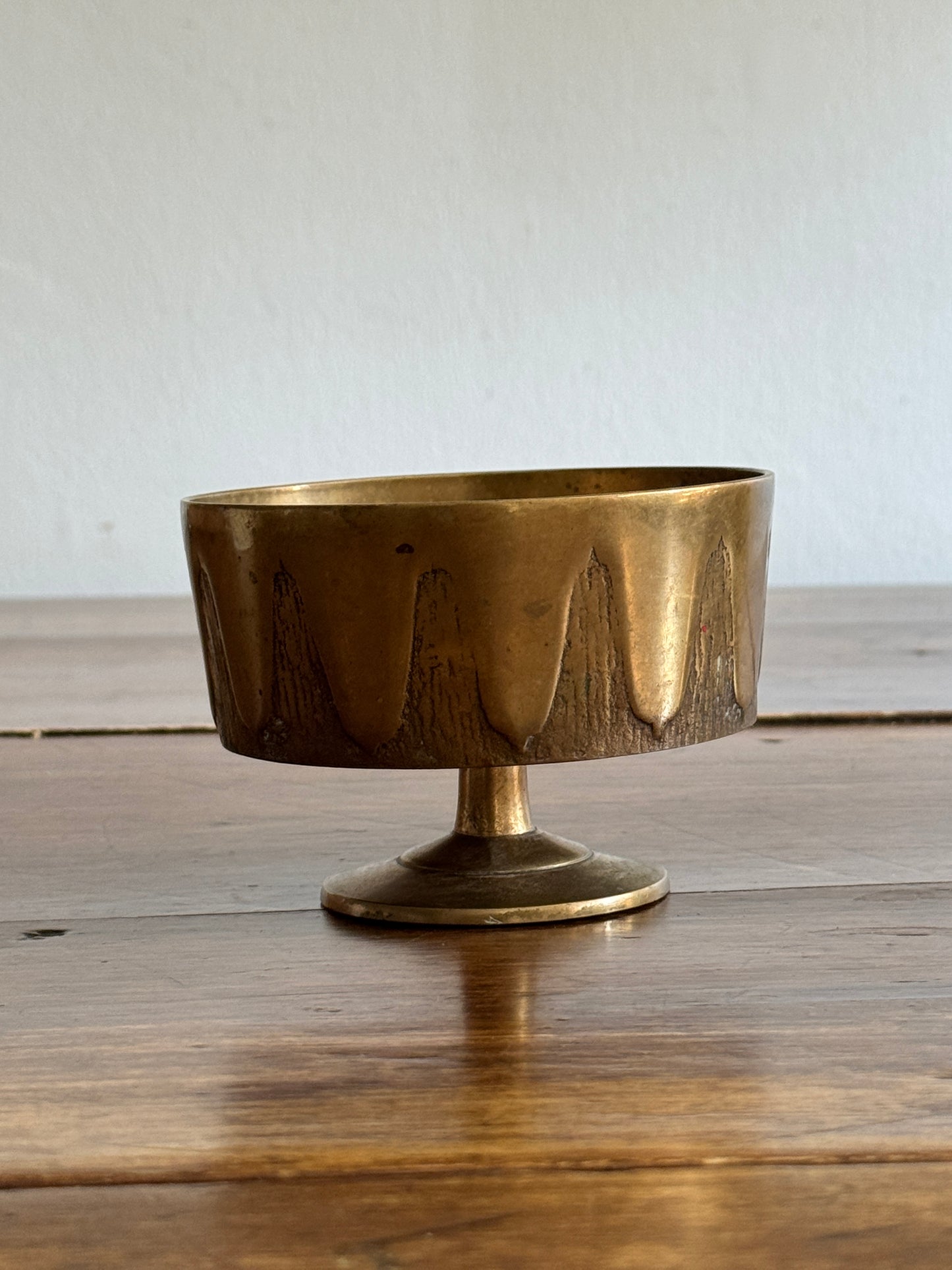 Vintage Korean Brass Dish with Raised Pedestal Design and Side Detailing