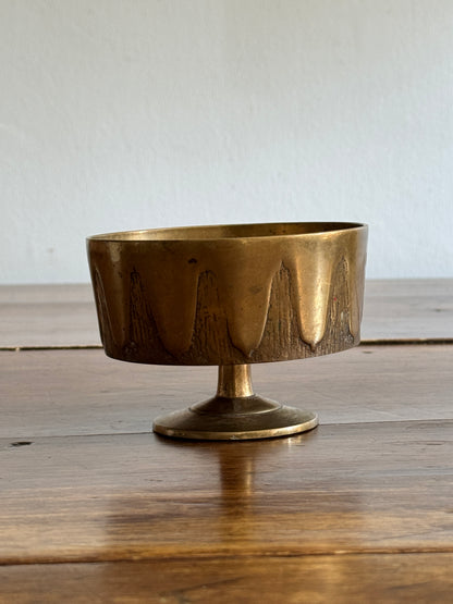 Vintage Korean Brass Dish with Raised Pedestal Design and Side Detailing